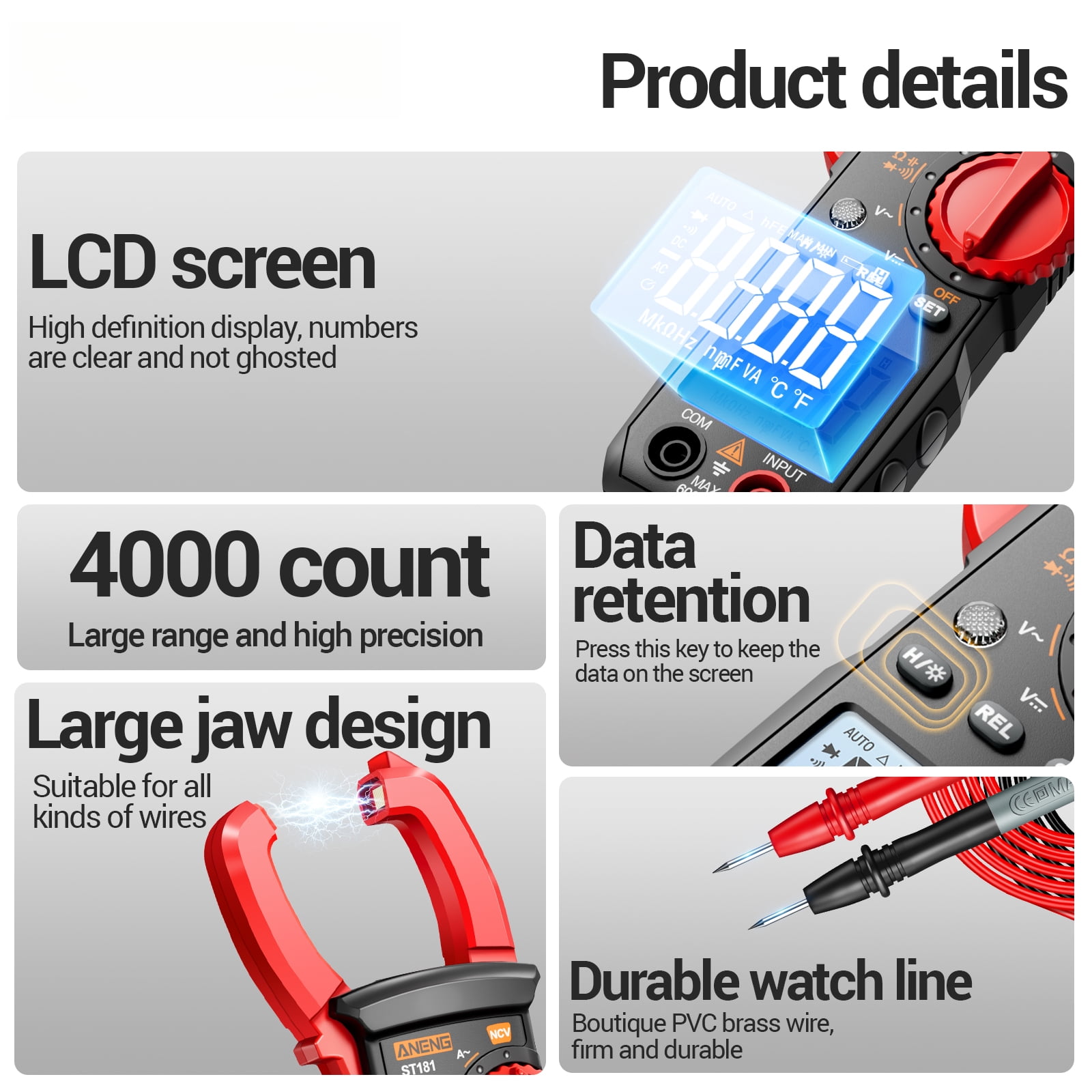 ST181 Digital Clamp Meter - 4000 Counts AC/DC Clamp Multimeter Measures Current, Voltage, Capacitance, Resistance, Frequency | NCV Detection for Electricians
