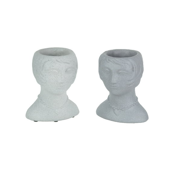 Things2Die4 Roaring 20's Flapper Lady Gray Concrete Head Planter 6 inch (Set of 2)