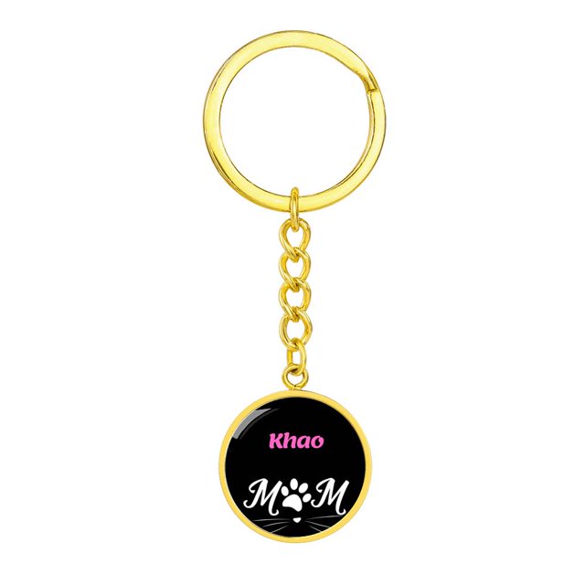 Khao Cat Mom Keychain Stainless Steel or 18k Gold Circle Pendant