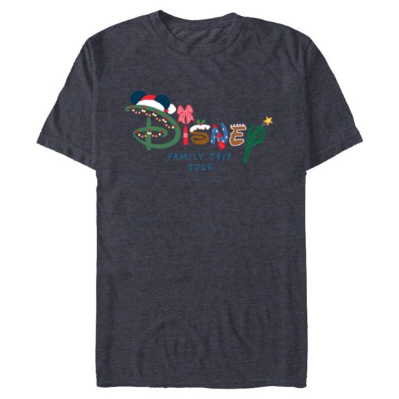 Disney Festive Fill Logo Christmas Holiday Family Trip 2024 - Short Sleeve Blended T-Shirt for Adults - Customized-Navy Heather