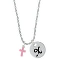 thumbnail image 1 of Delight Jewelry Silvertone Small Pink Crystal Cross Silvertone Script Initial Disc - X - Charm Necklace, 20"+3", 1 of 1