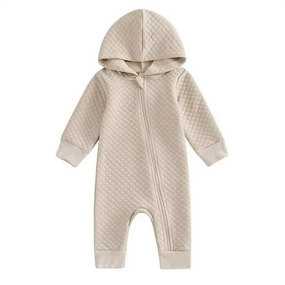 Hzgobj Quilted Knit Hooded Jumpsuit Toddler Baby Girls Boys Long Sleeve Solid Color Color Hooded Jumpsuit Romper for 0-12Months