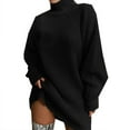 thumbnail image 2 of Women's Fall Winter Oversize Pullover High Neck Loose Fit Long Sleeve Sweater Dress, Casual Knit Dress for Women, Warm and Comfortable Everyday Wear,Black,L, 2 of 8