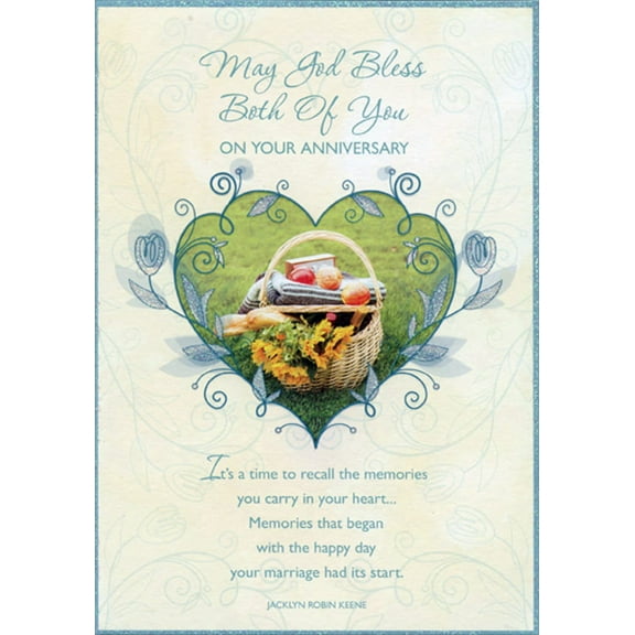 Designer Greetings Time to Recall: Picnic Basket Inside Heart Shaped Frame Religious Marriage: Wedding Anniversary Congratulations Card for Couple