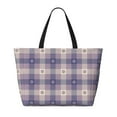 thumbnail image 2 of Sigee Purple Floral Gingham Check Plaid Print Extra Large Waterproof Beach Travel Bag with Zipper - Durable and Versatile for Vacation, Gym, and Daily Use, 2 of 7