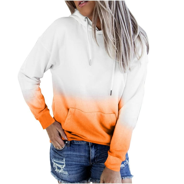 Qetyuw Tie Dye Hoodie for Women Gradient Print Sweatshirt with
