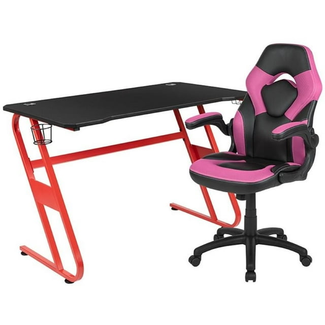 Bowery Hill Ensemble Bureau de Jeu et Chaise Pivotante de Course en Rouge et Rose
