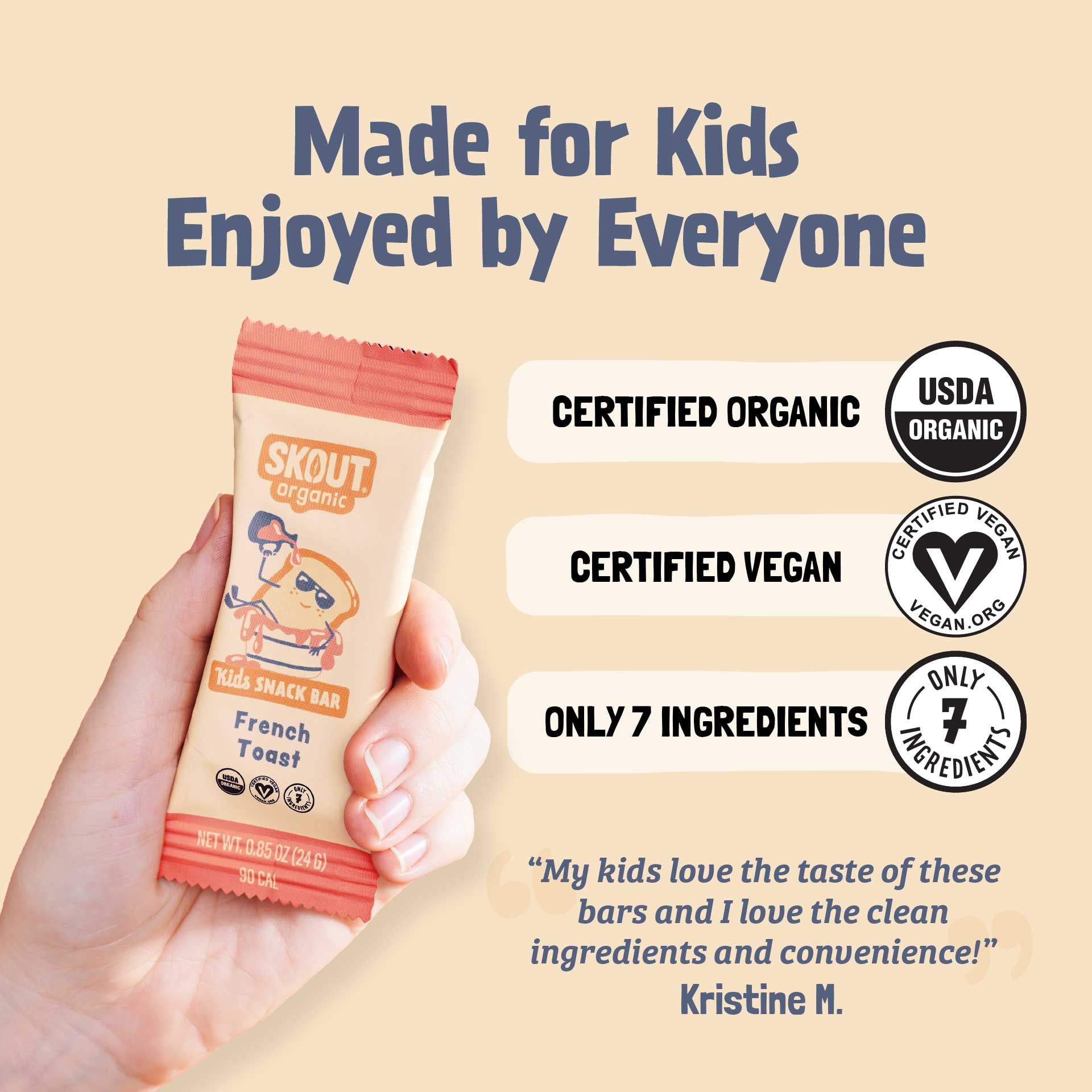 Skout Organic French Toast Kids Snack Bars (18 Pack) | Organic Kids Snack Bars | Plant-Based Nutrition | Vegan | Gluten, Dairy, Grain, Peanut, & Seed Oil Free