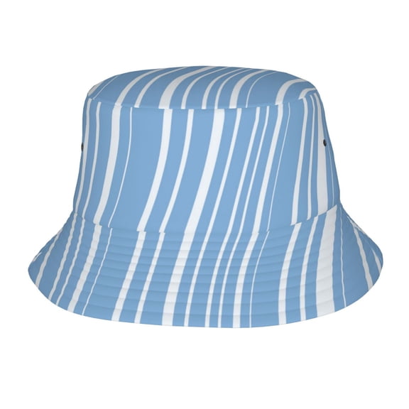 TEQUAN Foldable Polyester Adult Bucket Hat Simplicity Blue Linear Prints Sun Beach Fishing Outdoor Cap Unisex