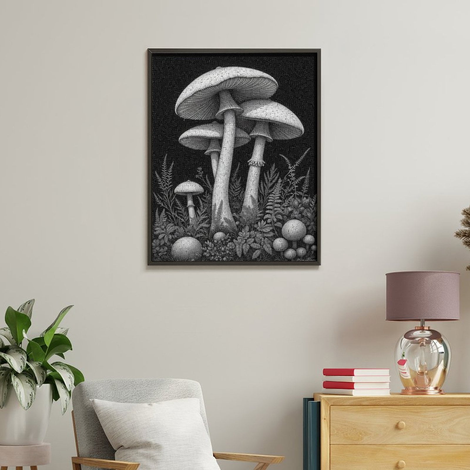 Paint by Numbers Kit for Adults, Mushroom Forest Art Black White Paint by Numbers, Easy Paint by Numbers Kit for Adults Beginner, DIY Adult Paint by Number Kits on Canvas, Home Decor