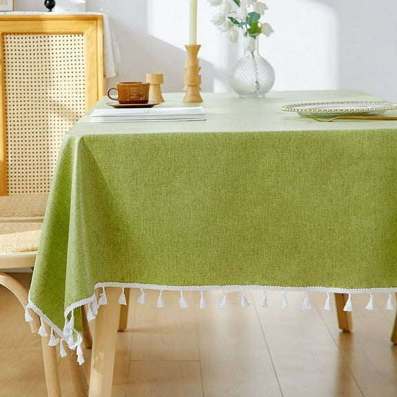 XmhyTop Washable Cotton Linen Tablecloths Dust-Proof Table Cover Fabric Tassel Tablecloth for Kitchen Dinning Tabletop Home Decoration Everyday Use (Rectangle/Oblong, 55 x 86.6Inch, Linen,Green)