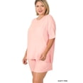 thumbnail image 2 of Zenana Women & Plus Relaxed Fit Drop Shoulder Tee Shirt Top & Drawstring Waist Short Lounge Set, 2 of 4