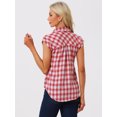 thumbnail image 4 of DARING DIVA Women's Summer Plaid Short Sleeves Button Down Shirts M Red Plaid, 4 of 6