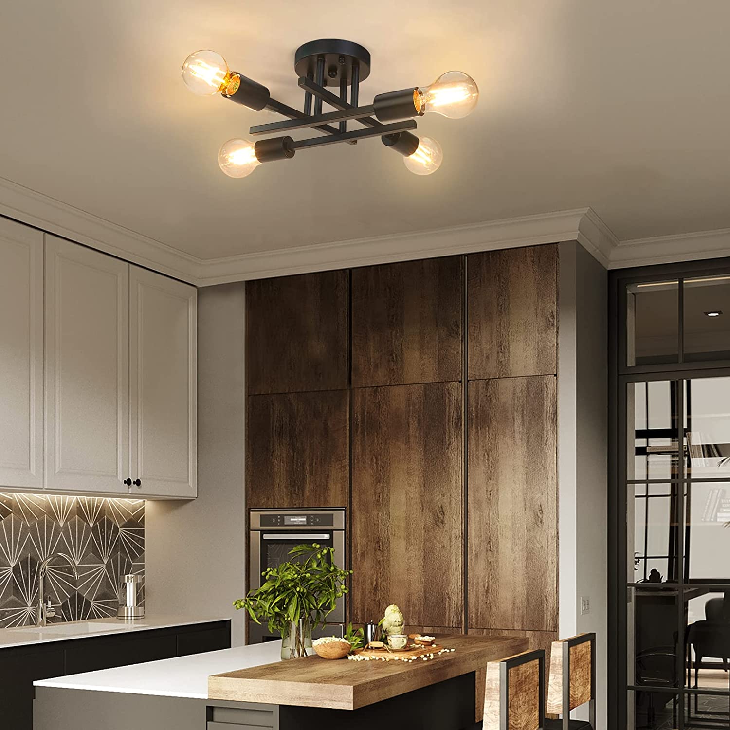 Pynsseu 4-Light Semi Flush Mount Ceiling Fixture, Black photo 6