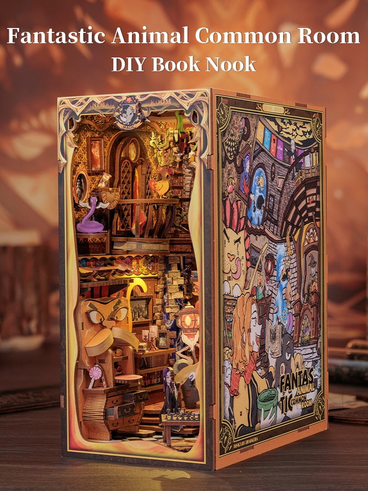 Tradeopia Puzzle en bois 3D – Kit DIY Bibliothèque enchantée avec animaux fantastiques