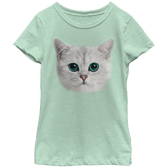 Girl's Lost Gods Cat Stare  Graphic Tee Mint Large