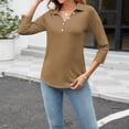 thumbnail image 2 of Lumtrix Polo Shirts For Women 3/4 Sleeve Tops Golf Tees 4-Button Collared Shirt Casual Business Work Blouses Light Brown M, 2 of 5