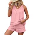 thumbnail image 3 of Women'S 2 Piece Vacation Outfits Sleeveless Tank Top and Matching Shorts Sets Pink M, 3 of 8
