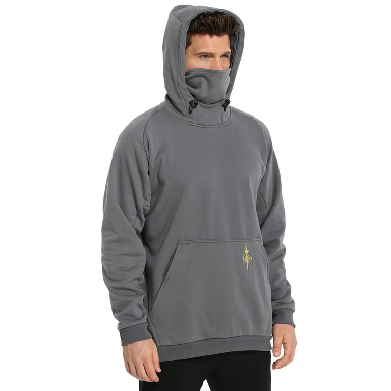 LRD Fleece Hoodie with Mask for Men Built in Gaiter Tactical Fishing Sweatshirt