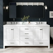 Ariel Cambridge 72 Inch Double Oval Sink Bathroom Vanity With Carrara White Quartz Countertop 1.5 Edge In White