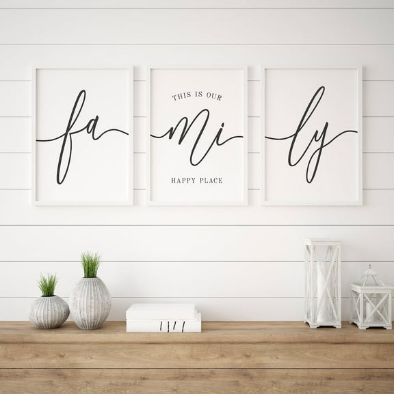 This Is Our Happy Place Canvas Painting 3 Pieces Family Quote Posters Prints Wall Art Pictures for Living Room Farmhouse Home Decor with Wooden Inner Frame