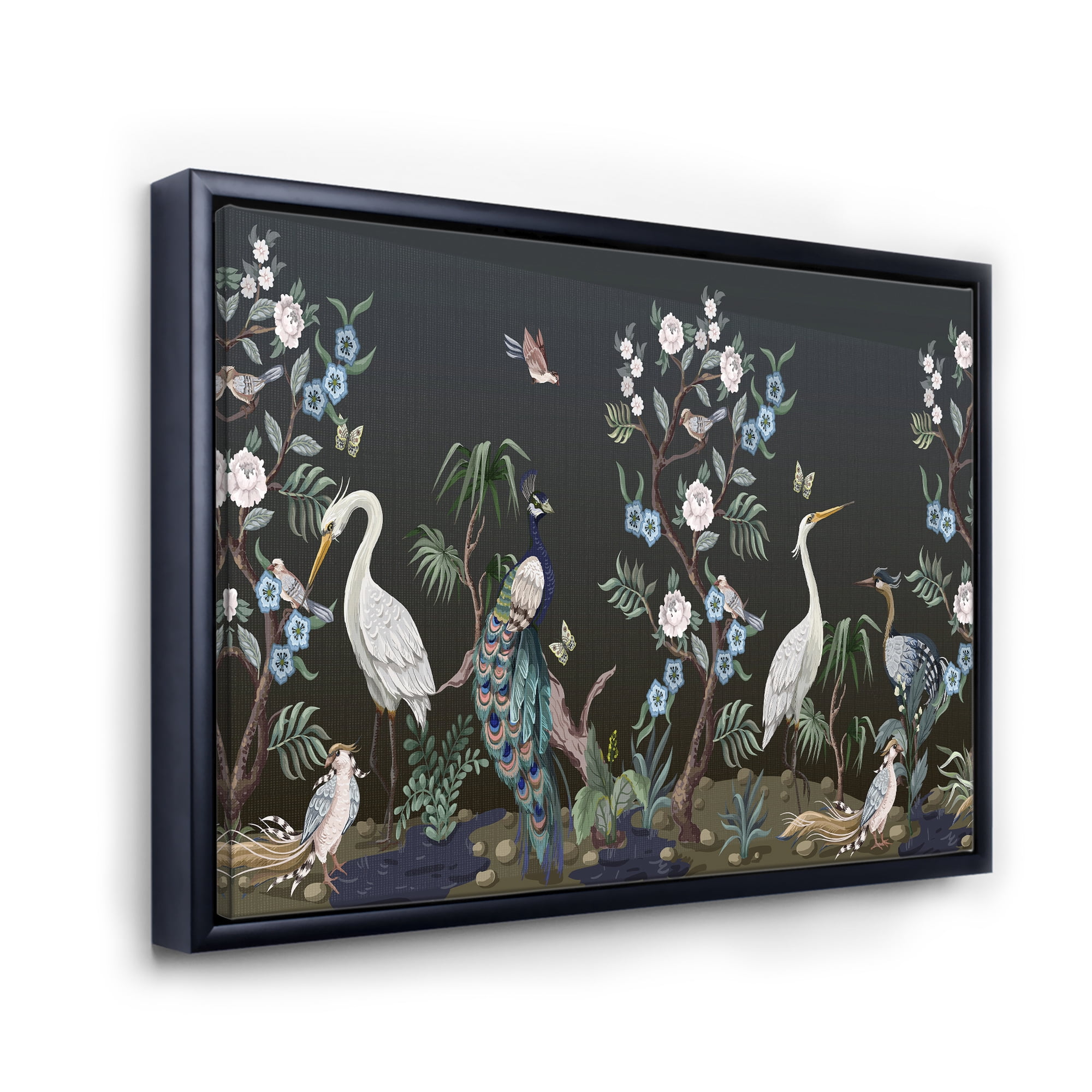 Designart 'Chinoiserie With Peonies and Birds IV' Traditional Framed Canvas Wall Art Print