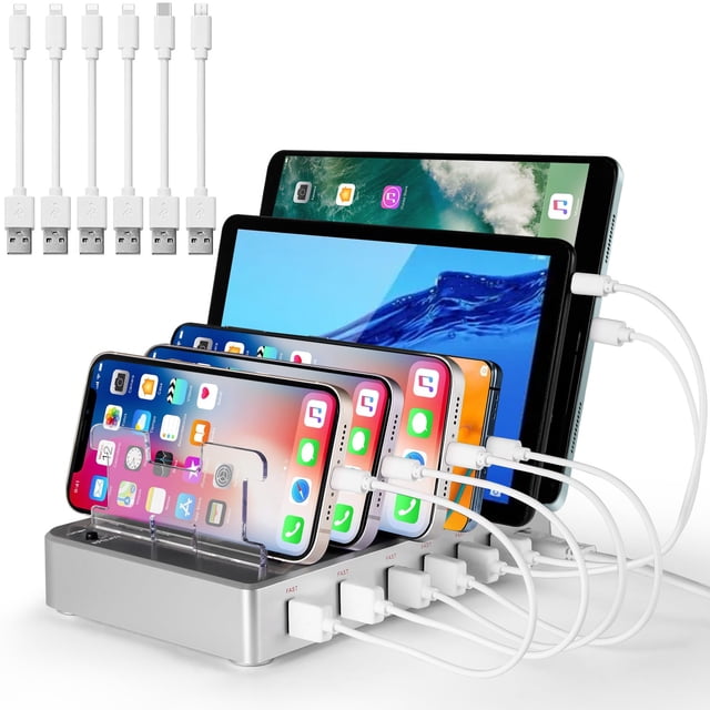 Estación de carga ELAORY para múltiples dispositivos, 6 puertos USB