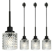 MELUCEE 4 Pack H Type Track Pendant Lighting Black Ceiling Track Hanging Light Fixtures Pendant with Hammered Glass Shades