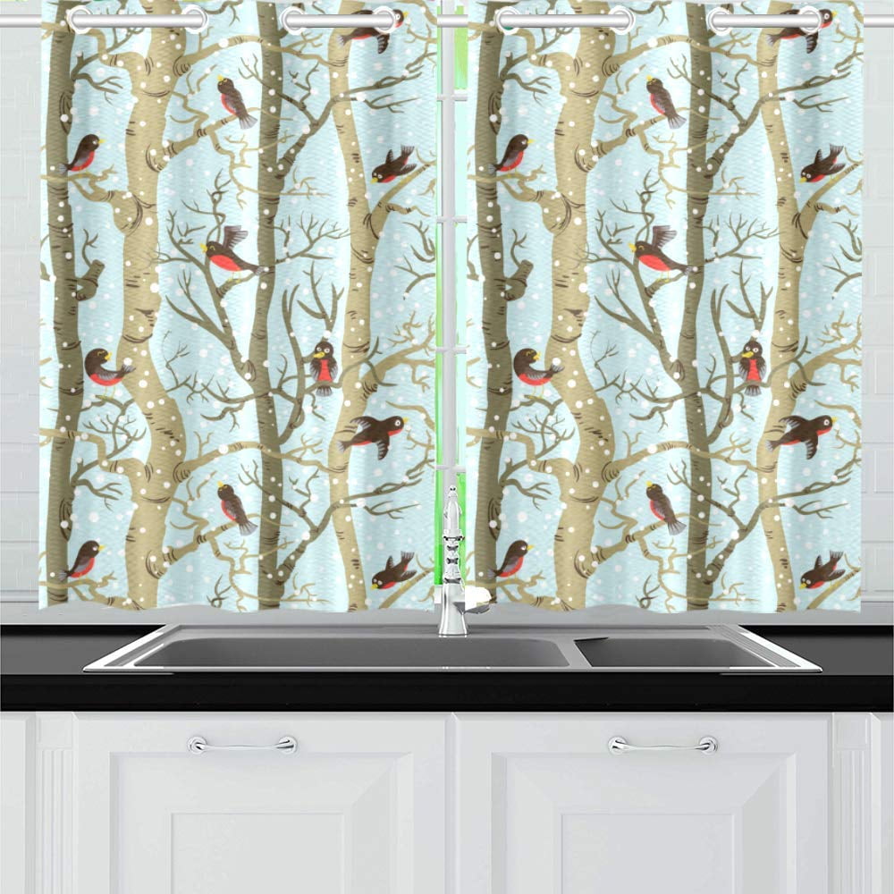 MKHERT Birds on Trees Window Curtain Kitchen Curtain 26x39 inch,Two