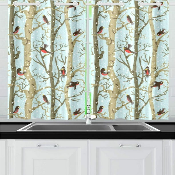 MKHERT Birds on Trees Window Curtain Kitchen Curtain 26x39 inch,Two Piece