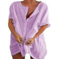 thumbnail image 2 of Robe Décontractée Ample Grande Taille pour Femmes Manches Courtes Boutons Robe Chemise de Plage, 2 of 2