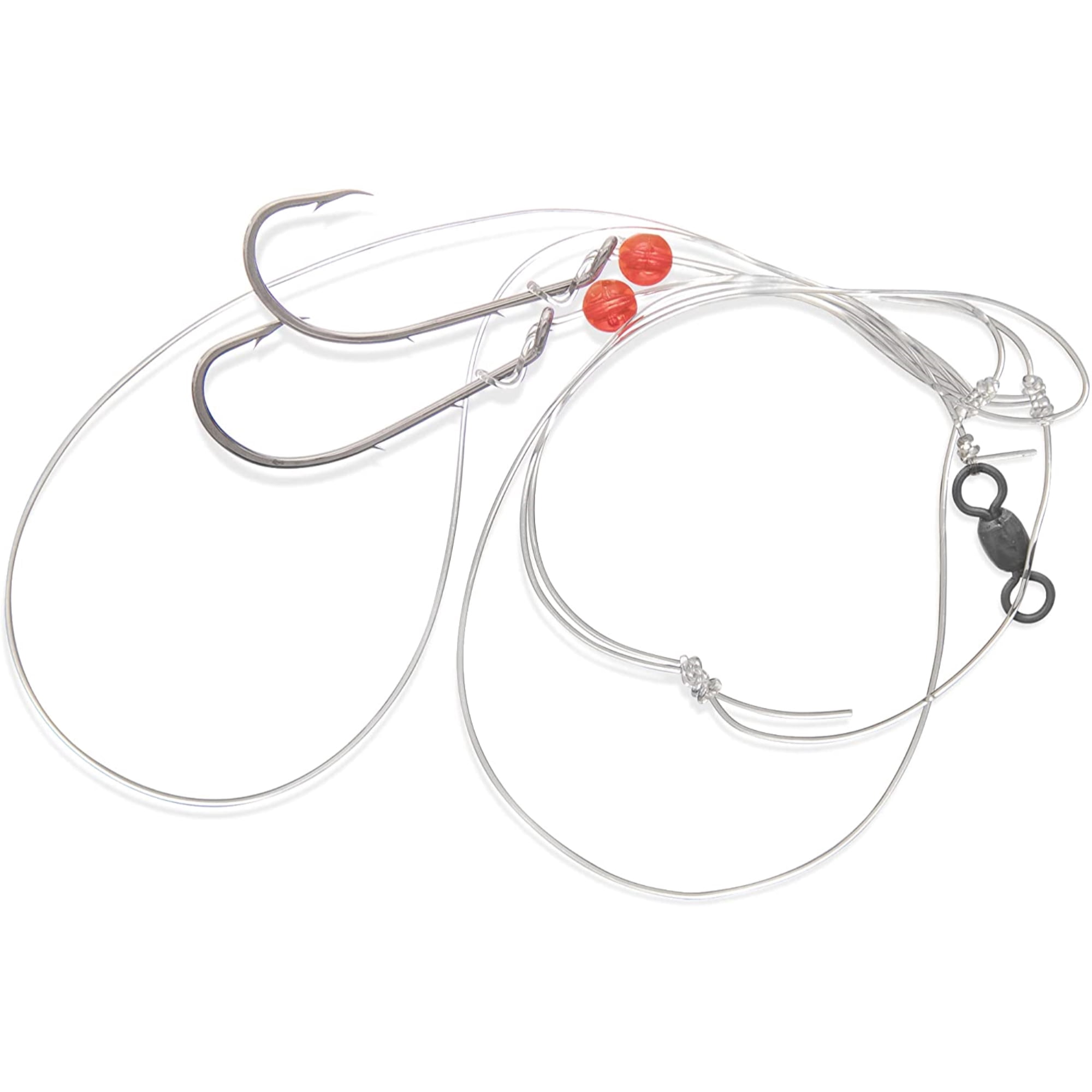 Sea Bass Rig  10 Pack - Hi/Lo – Mustad Size 3/0 Bait Hook - 60lb Heavy Duty - Hand Tied - Fluke & Porgy with 80lb Swivel & Sinker Loop at The Bottom
