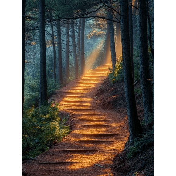 Qisvanset Framed Canvas Wall Art 12x16 Inch Sunlit Misty Forest Path Tranquil Nature Decor