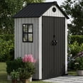 thumbnail image 4 of EHHLY 5.3x3.4 FT Resin Outdoor Storage Shed, 135 Cuft Garden Tool Sheds & Outdoor Storage Plastic Shed with Floor, 7FT Tall Outside Lawn Mower Storage Shed with Side Window, Cemented Grey Black, 4 of 9