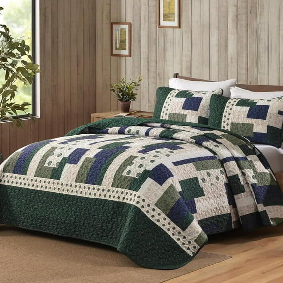 Olive Green  Quilt Set, Lightweight Patchwork Bedspreads for All Seasons