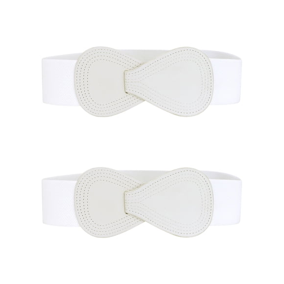 Cinturón elástico de cuero sintético con hebilla en forma de 8 de 2 piezas Inspire Chic para dama 27x2.36" (LxW) Blanco