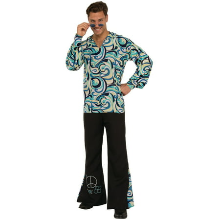 Mens 70s Disco Dancing King Swirl Waves Shirt And Pants Costume