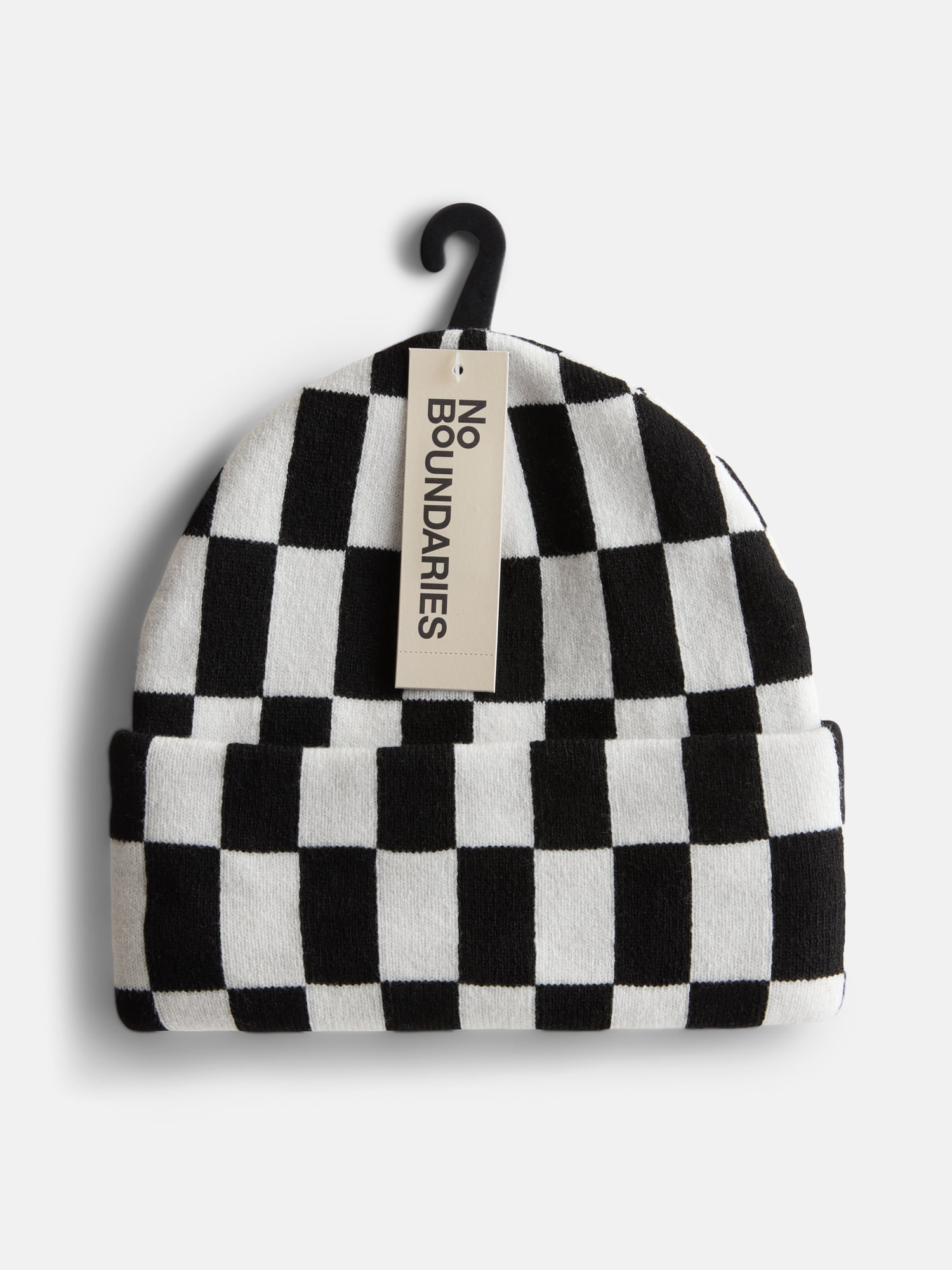 No Boundaries Women's Ribbed Knit Checkered Beanie