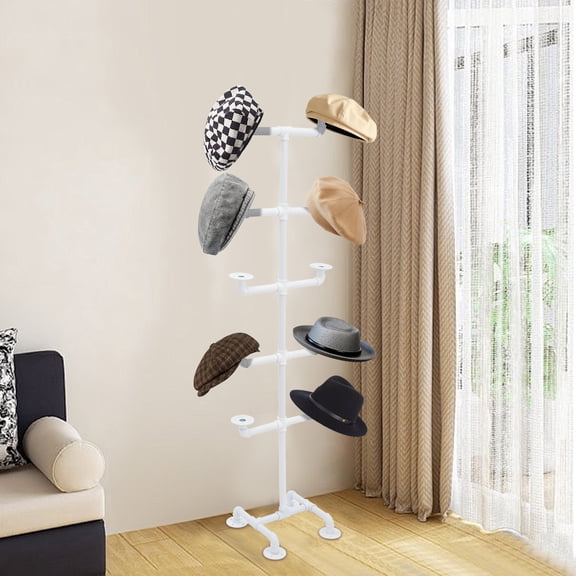 Industrial Style Hat Stand, Hat Storage Display Holder, Hat Display Rack White 17.3*61in