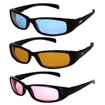 3 Pairs of MF Eyewear Bad Attitude Motorcycle Glasses Shatterproof Polycarbonate Black Frame UV400 Filter, Scratch-Resistant Motorcycle Riding Glasses Blue, Orange & Rose Lenses