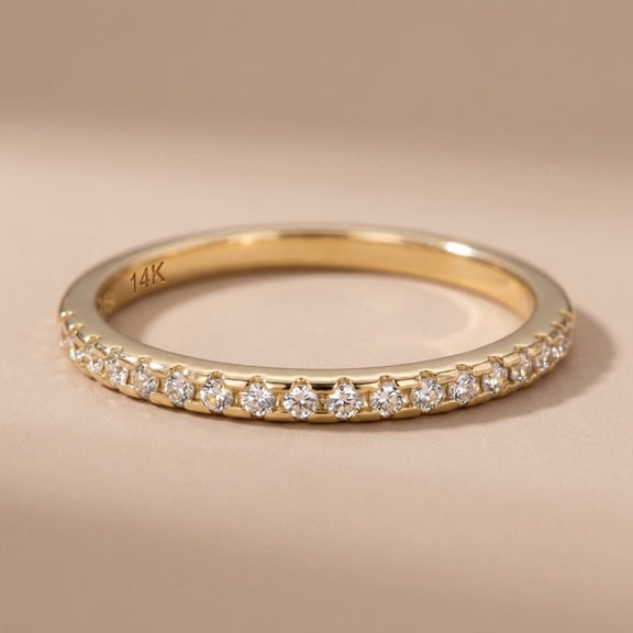 Vinali Solid 14K Yellow Gold Classic Half Eternity Round CZ Ring for Women Size 5