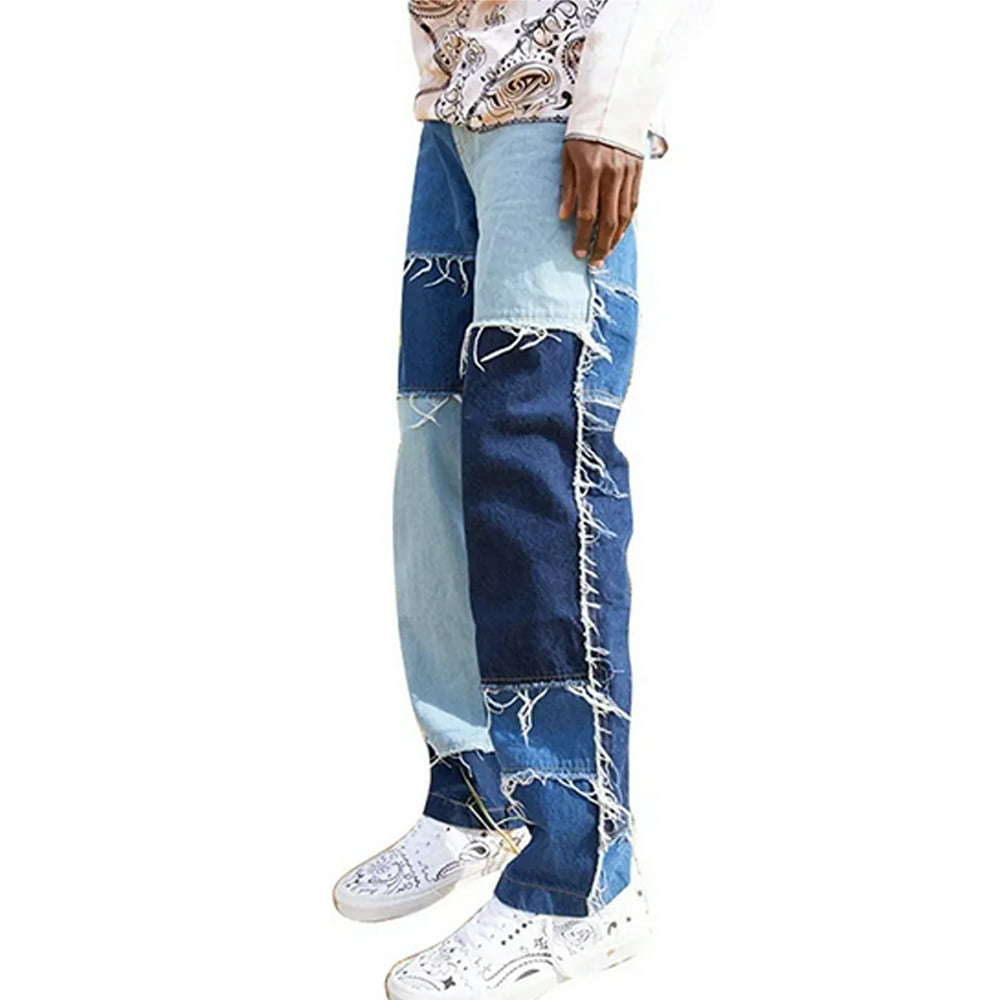 red patch jeans