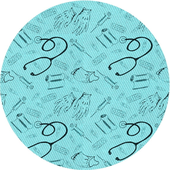 Ahgly Company Machine Washable Indoor Round Transitional Blue Turquoise Green Area Rugs, 3' Round