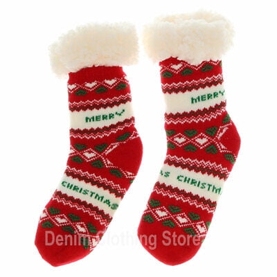 

Women Cozy Non-Slip Winter Thermal Fleece-line Socks Holiday Merry Christmas Lot