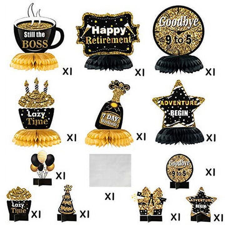 9pcs Retirement Party Centerpiece Honeycomb Black-gold Table Decorations,  Suitable For Happy Retirement Party Supplies