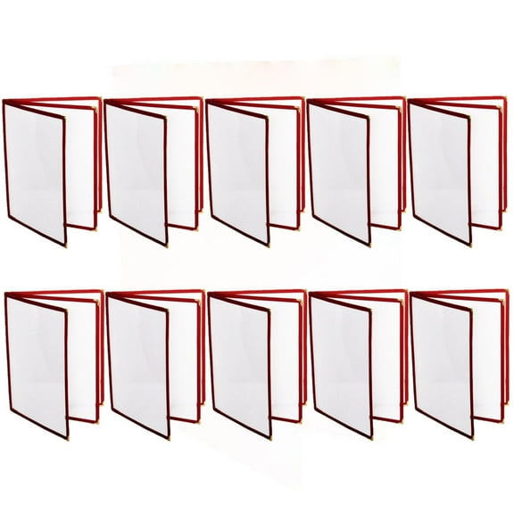 TrueCraftware -Set of 10 Maroon 8-1/2” x 11” Triple Page Book Fold Restaurant Menu Covers 3 Page 6 View Crystal Clear Vinyl Folder Menu Book Holders for Bar Café Restaurant Book