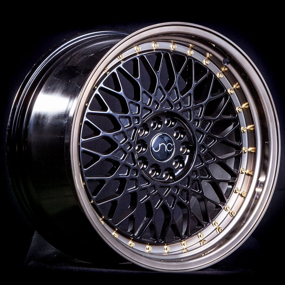 JNC Wheels 17" JNC031 Matte Black Machined Bronze Gold Rivet Rim