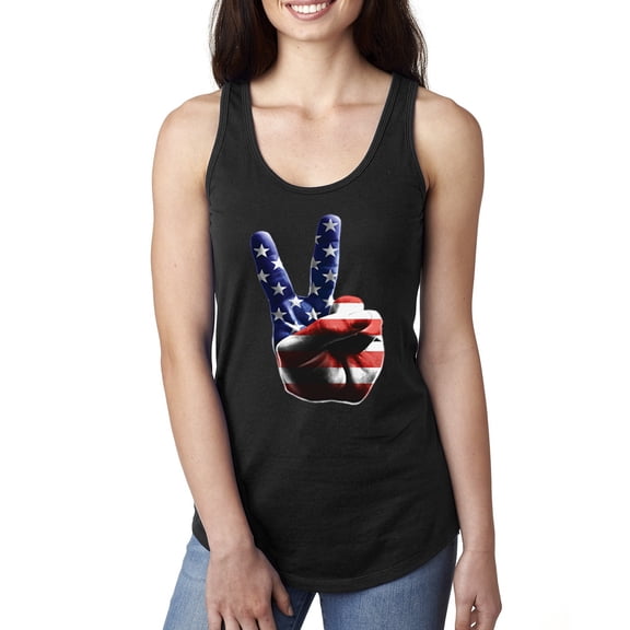 Wild Bobby, American Flag Peace Sign Hand Pop Culture Ladies Racerback Tank Top, Black, X-Large