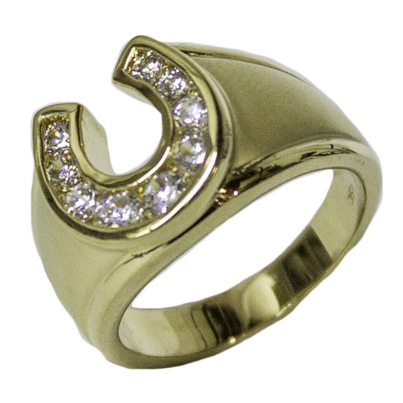 Men's 18 Kt Gold Plated Dress Ring Horseshoe CZ 073