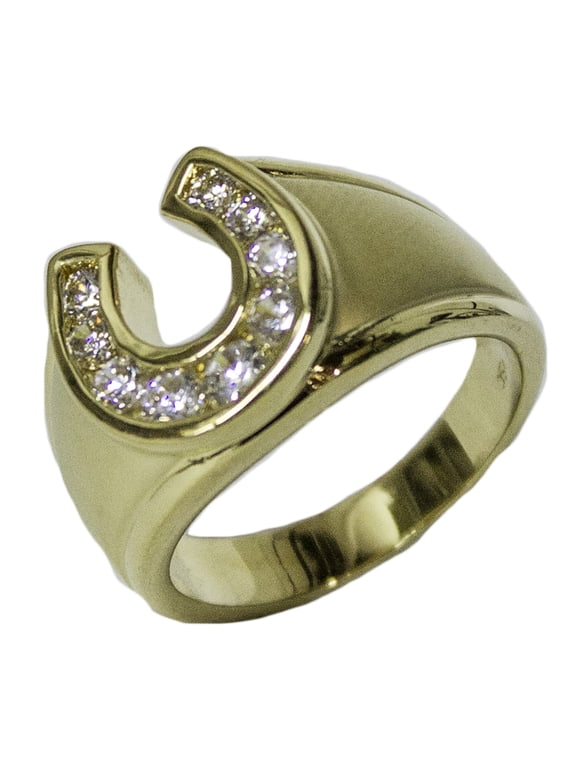Men's 18 Kt Gold Plated Dress Ring Horseshoe CZ 073